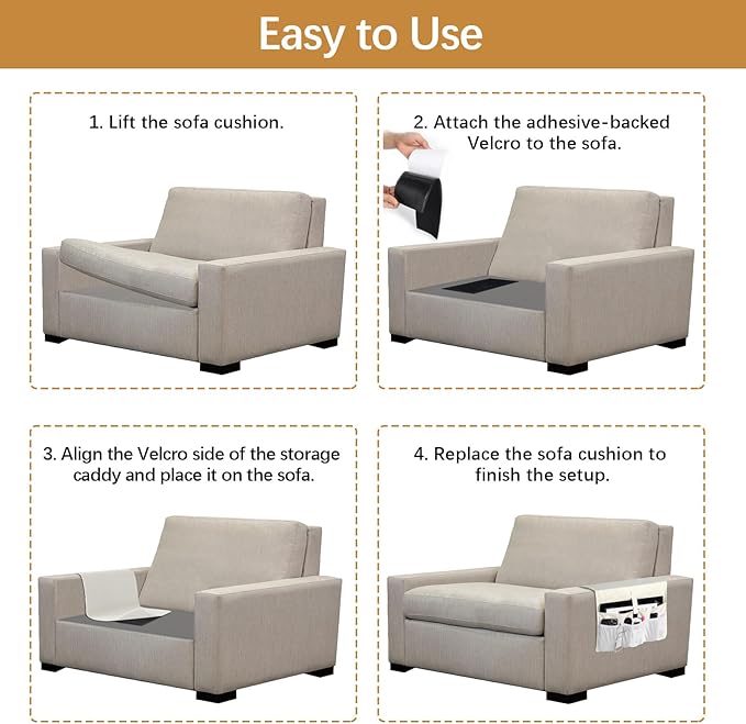 WOMACO Sofa Armrest Remote Magazine Holder, Non-Slip Armchair Recliner Caddy, Couch Arms TV Remote Control Organizer for Tablet, Phone, iPad, Laptop (Ivory, 16" x 35")