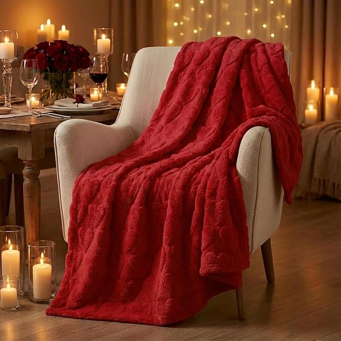 Horaldaily Valentine Blanket Throw, Red Love Heart Soft Fuzzy Plush Faux Fur Cozy Blankets for Couch Sofa Bed Lounging, Ideal Gifts for Kids Adults Wife Self, 60x80