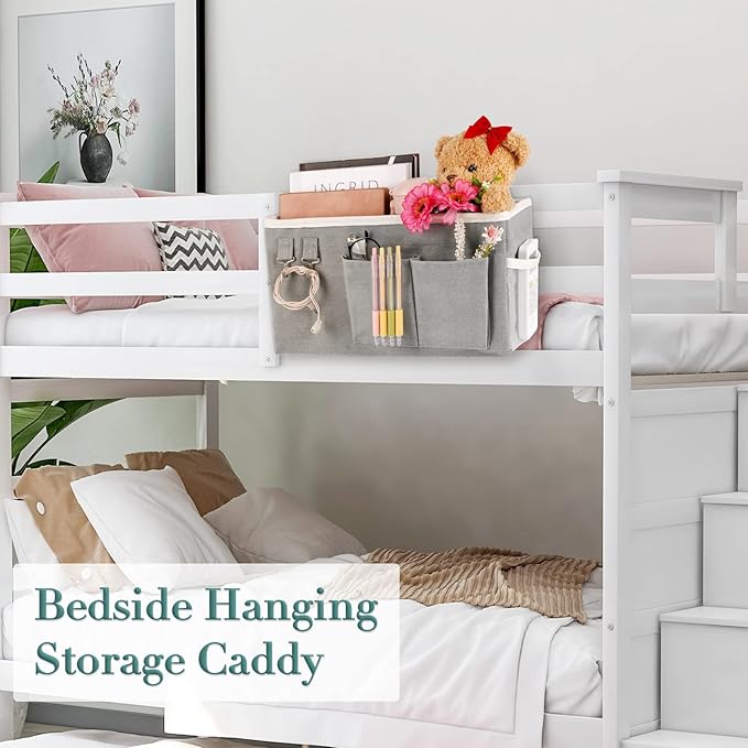 Bedside Caddy Bedside Storage Bag Hanging Organizer for Bunk Hospital Beds Dorm Rooms Bed Rails Can be Placed Books Mobile Phones Keys Water Bottle (Grey)