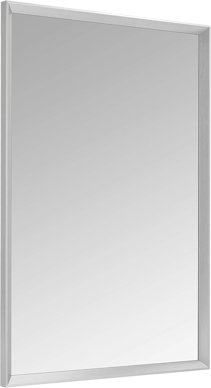 Amazon Basics Rectangular Wall Mount Mirror for Bedroom, Living Room, Entryway, 24" x 36", Peaked Trim, Nickel, Hangs Horizontally or Vertically
