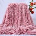 Plush Super Soft Blanket Bedding Sofa Cover Furry Fuzzy Fur Warm Throw Qulit Cozy Couch Blanket for Winter (63"x79",Light Burgundy and White)