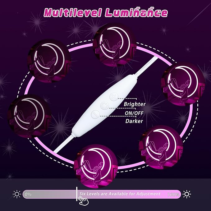 Moon Lady Neon Sign for Wall Decor Pink Dimable Led Girl Crescent Moon Neon Lights Wall Art Whimsical Night Sky for Bedroom Wall Decor Ideal for Lady Dreamers and Boho Interiors(11.2 * 11.3inch)