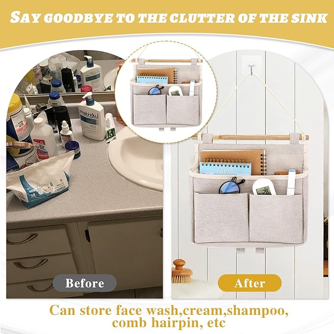 Jeffdad Hanging Canvas Organizer, Wall Door Closet Hanging Storage Bag Organizer Wall Mount Storage for Bedroom Bathroom Office Kitchen(White)