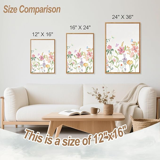 CHDITB Wildflower Framed Canvas Wall Art Set Of 3,Flower Artwork Modern Floral Wall Decor, Watercolor Nature Wall Painting, Minimalist Butterfly Art Prints For Bedroom Living Room Office Decor-12”X16”