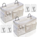 2pcs Large Wall Hanging Organizer Bag, Linen Fabric Door Hanging Storage Baskets with Pockets, Waterproof Bin for Kitchen, Bedroom, Office, RV Camper (White)