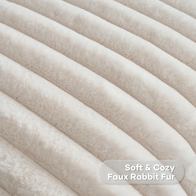 FUTEI Light Beige Decorative Throw Pillow Covers Set of 2, 22x22 Inch Soft Fluffy Faux Fur Plush Striped Cushion Cases, Modern Home Decor for Couch Bed Living Room