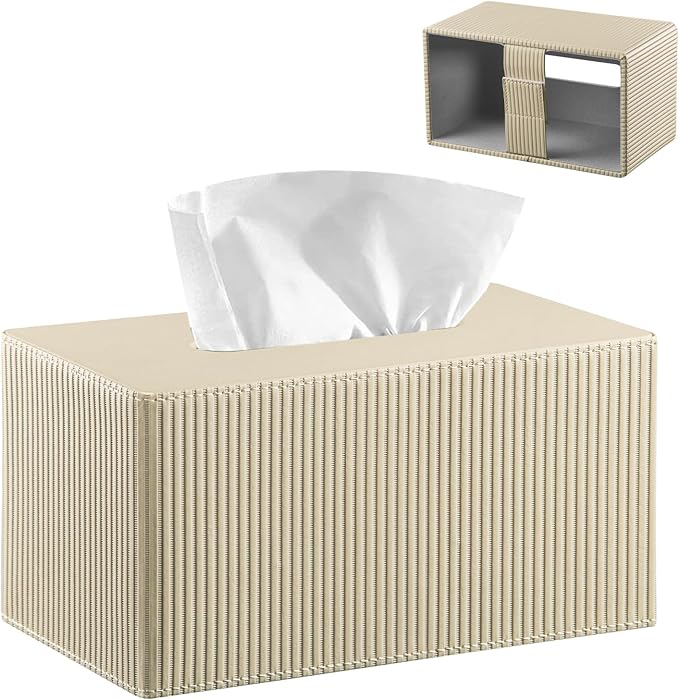 PUSU Plus Rectangular PU Leather Tissue Box Cover with Buckle Bottom - Modern Facial Tissue Dispenser Holder for Bathroom Vanity, Bedside Table, Bedroom, Office & Home Decor