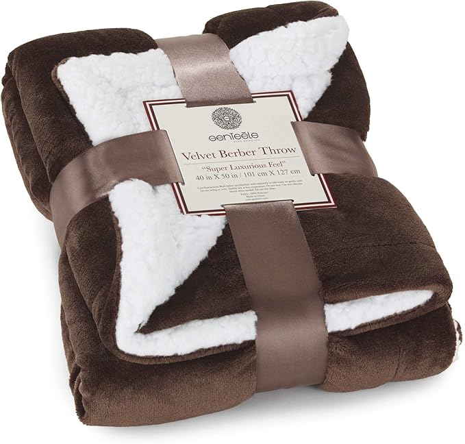 Genteele Sherpa Throw Blanket Super Soft Reversible Ultra Luxurious Plush Blanket, 40 x 50 inches, Brown/White