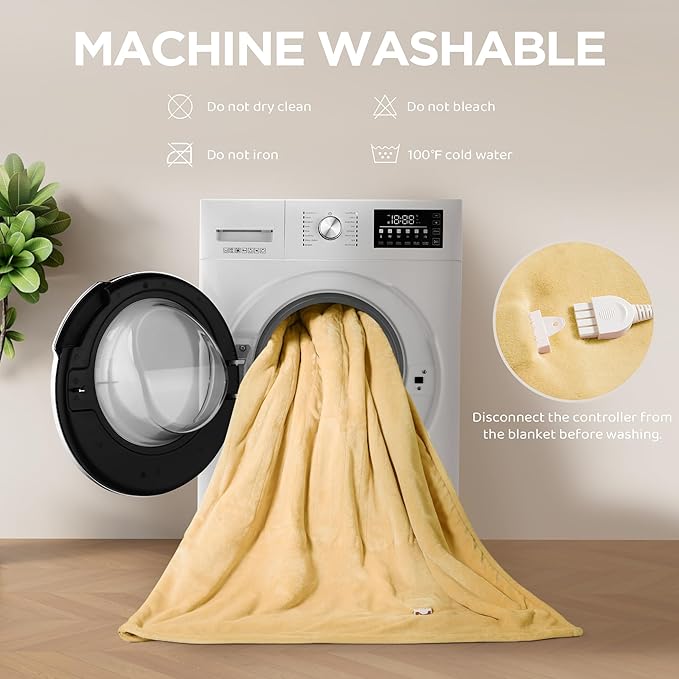 Heated Blanket Queen Size - Dual Controllers Electric Blanket Queen with 9 Heat Settings & 10 Hour Auto Off,Overheat Protection,Machine Washable 84"x90"(Cheesy Yellow)