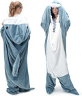Touchat Shark Blanket Onesie Costume for Adult, Super Soft Cozy Flannel Cartoon Throw Wearable Blanket Hoodie Sleeping Bag Cosplay Gifts for Shark Lovers (Blue, XXL)