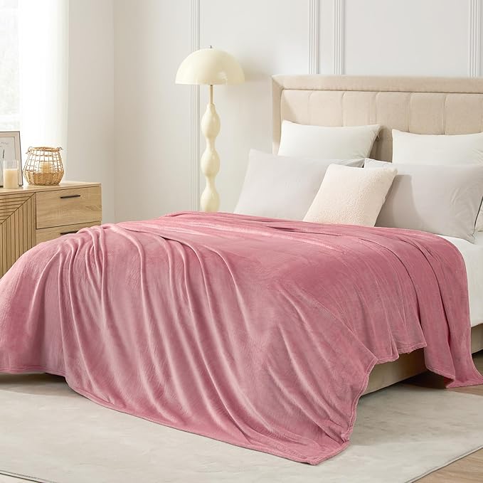 Hansleep Fleece Dusty Rose Full Blanket, Super Soft Flannel Fuzzy Plush Cozy Blanket for All Seasons, Dusty Rose, Full 84x90 Inches