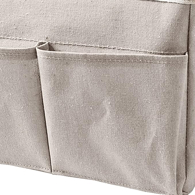 Jeanoko Nightstand Hanging Bag Cotton Linen Bedside Storage Pocket Organizer Basket Hanging Bed Storage Organizer Bag Bed Basket for Bunk Bed Dorm Rooms (White)