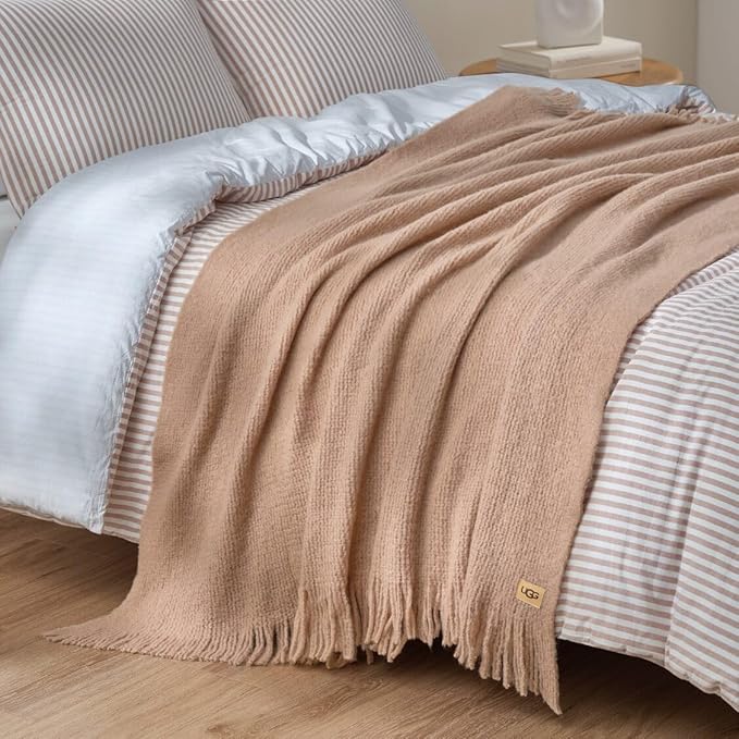 UGG Knit Throw Blanket – Soft Lightweight Throw Blanket for Couch, Bed Throws or Luxury Home Decor, Blankets & Throws for Home, Living Room and Bedroom, 50" x 70" (Margot) (Brown)