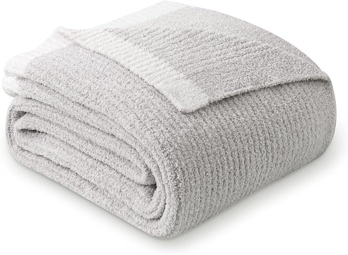 MH MYLUNE HOME Ultra Soft Ribbed Throw Blanket for Couch 50x60 Inches Luxurious Super Cozy Fluffy Microfiber Blanket Plush Warm Reversible Throw Blankets for Sofa Bed - Gray 50 x 60 Inches