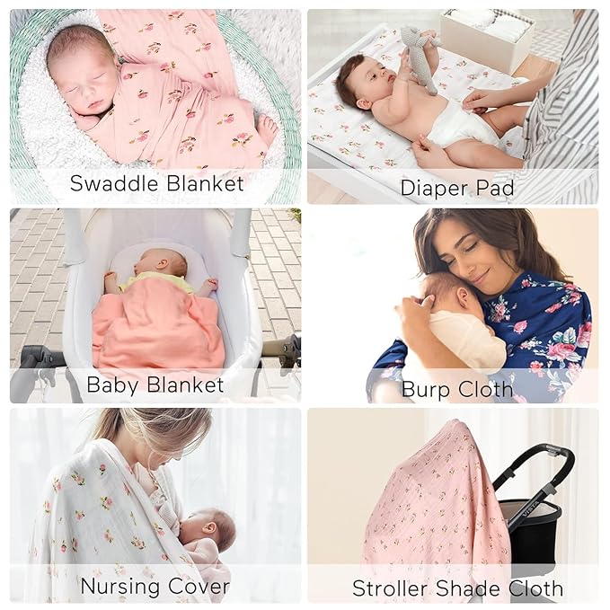 Momcozy Muslin Swaddle Blankets, 4-Pack Breathable and Skin-Friendly Receiving Blankets, Best Wishes Swaddle Blanket Shower Gifts & Baby Girl Newborn Essentials, Large 47"x47", Blooming Dream