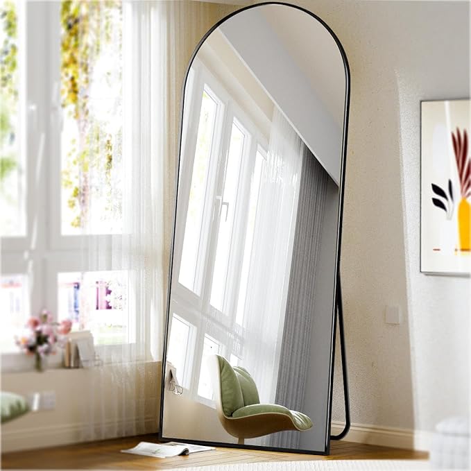 BEAUTYPEAK 71"x26" Full Length Mirror, Arch Full Body Floor Mirror, Wall Mirrors Hanging or Leaning Arched-Top with Stand for Bedroom, Dressing Room, Black