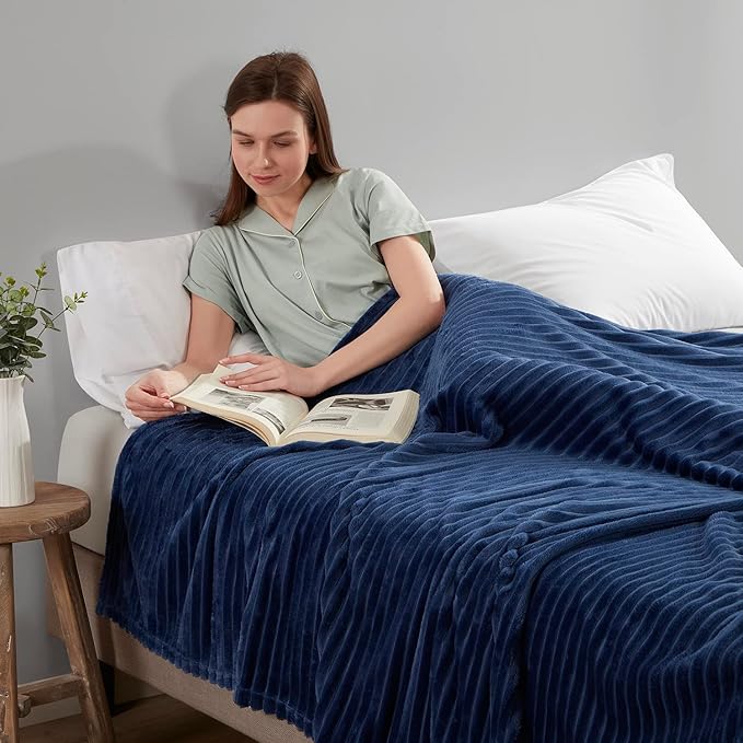 Nestl Blanket Twin Size for Bed - Cozy Warm Fuzzy Blankets for Women, Plush Small Fleece Throws for Girls - Navy Blue, 66 x 90 Inches