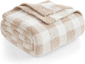 Snuggle Sac Checkered Throw Blanket for Couch, Super Soft Cozy Warm Knit Netural Decorative Fluffy Blankets, Reversible Buffalo Plaid Microfiber Throws for Sofa Bed, Plaid Beige, 50x60 Inches