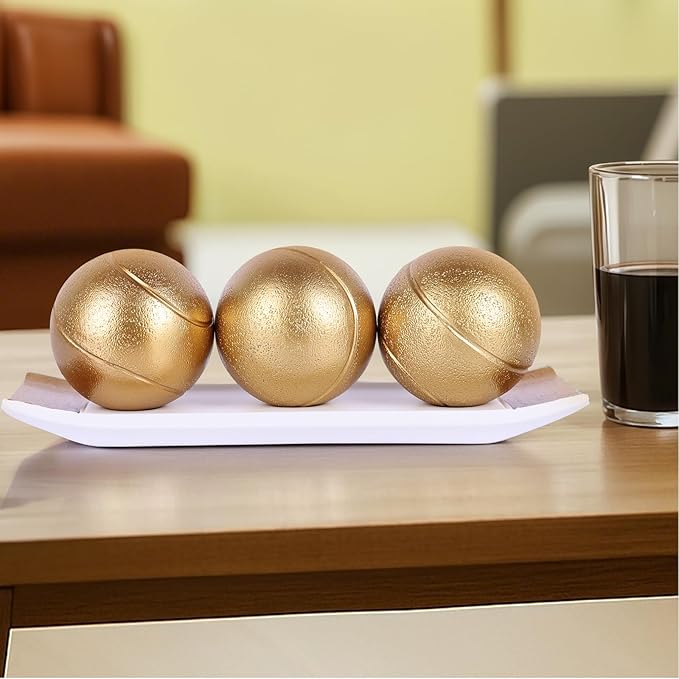 LCCCK Decorative Tray with Balls Set, White Gold Decor Orbs TV Stand, Coffee Table Centerpiece, Elegant Orbs Decorative Balls for Dining Kitchen Console Fireplace Decor Centro De Mesa De Comedor