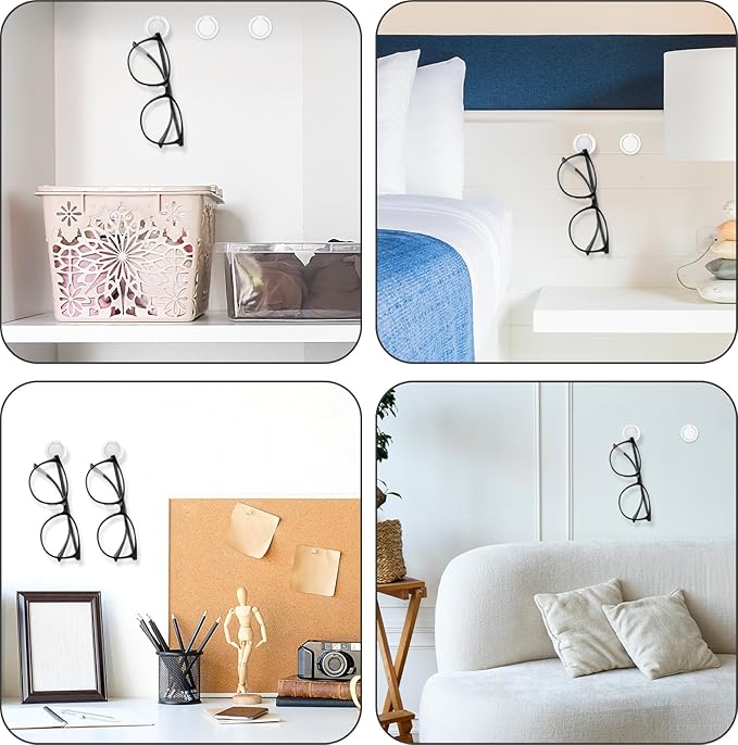6Pcs Sunglass Organizer Wall Mount Adhesive Sunglass Holder for Wall Hanging Sunglass Wall Organizer White Glasses Wall Holder Eye Glasses Storage Organizer