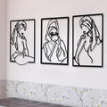 CHENGU 3 Pieces Metal Minimalist Abstract Woman Wall Art Line Drawing Wall Art Decor Single Line Female Home Hanging for Kitchen Bathroom Living Room