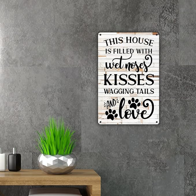 QIONGQI Funny Dog Rules Metal Tin Sign Wall Decor Rustic Farmhouse Dog Signs with Sayings for Home Decor Gifts