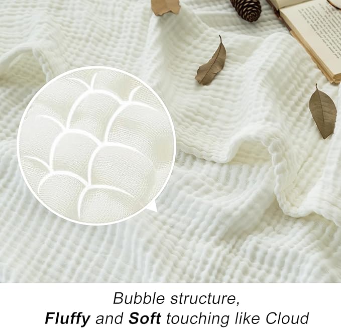 EMME Cotton Muslin Twin Blanket Breathable Gauze Soft Lightweight Adults Gifts for Women (White,60"x80")