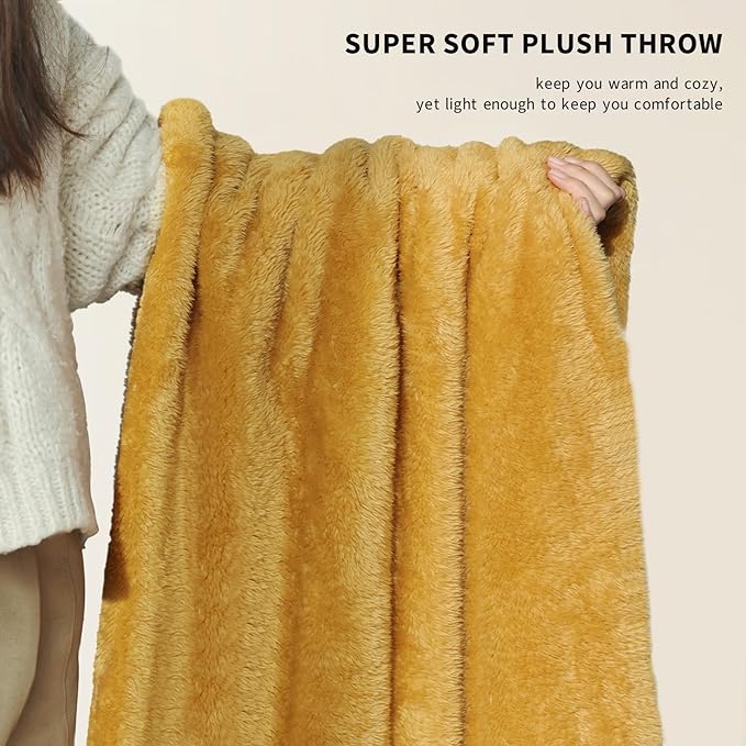 Plush Fleece Throw Blanket for Couch and Bed, Fluffy Fuzzy Cozy Queen-Size Soft Blankets All Season Use (60x80 Inches,Misted Yellow)