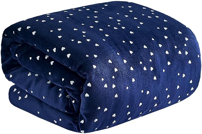 NANPIPER Fleece Blanket Heart Foil Print, Ultra Soft Lightweight Microfiber, All Season Premium Fluffy Throw for Sofa/Couch, 50"x65" Navy Blue