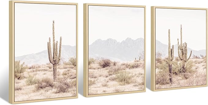 Sonoran Desert Landscape Wall Art Cactus Arizona Canvas Wall Decor Desert Poster Pictures Saguaro Cactus Art Prints Landscape Painting for Home Bedroom 12x16x3 Inch Framed