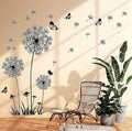 Runtoo Black Dandelion Wall Art Stickers - Large Flower Butterfly Wall Decals for Bedroom & Living Room