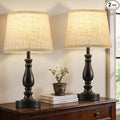 Table Lamp Set of 2-19" Small Bedside Lamps Modern Lamp for Bedroom Living Room Lamps for Night Stands - Desk Lamps for Home Office End Tables Nightstand Lamps with Beige Linen Shades