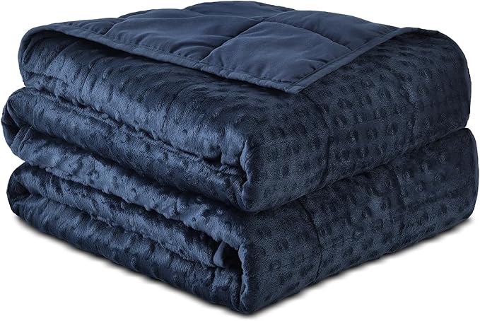 Sivio Weighted Blanket for Adults (15 lbs, 48" x 72") Soft Minky Heavy Blanket for Sleeping Perfect for 140-160 lbs, Twin Size Breathable Cooling Weighted Throw Blanket, Machine Washable,Navy Blue