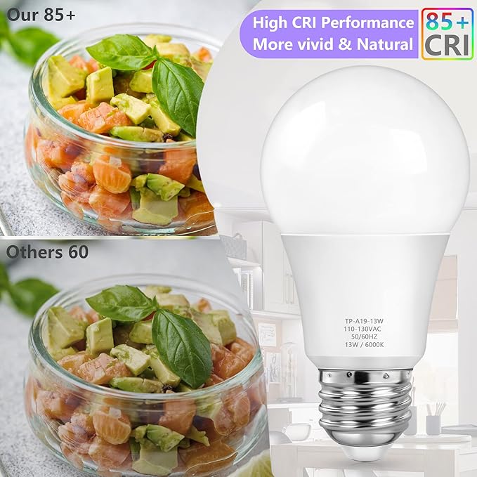 MAXvolador A19 LED Light Bulbs, 100 Watt Equivalent, Cool White 6000K, 1500LM, E26 Base, Non-Dimmable, 13W Bright White, 4-Pack