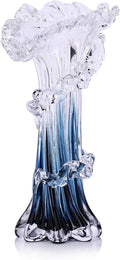 Hand Blown Blue Glass Vase, Unique Art Beautiful Ocean Glass Vase for Home Centerpiece, Coffee Table, Living Room, Office Decor - 9.8" H (Medium)
