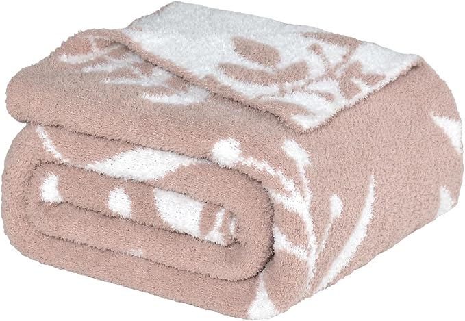 Leaf Pattern Throw Blanket Soft Cozy Spring Blanket for Bed, Couch, Sofa Lightweight Breathable Stylish Seasonal Home Decor Blanket Dusty Rose 50x60 Inches