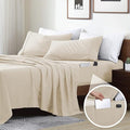 Swift Home Smart Sheets, Ultra Soft Brushed Microfiber 3-Piece Sheet Set, Fitted Bed Sheet with Side Storage Pockets – Cream, Twin