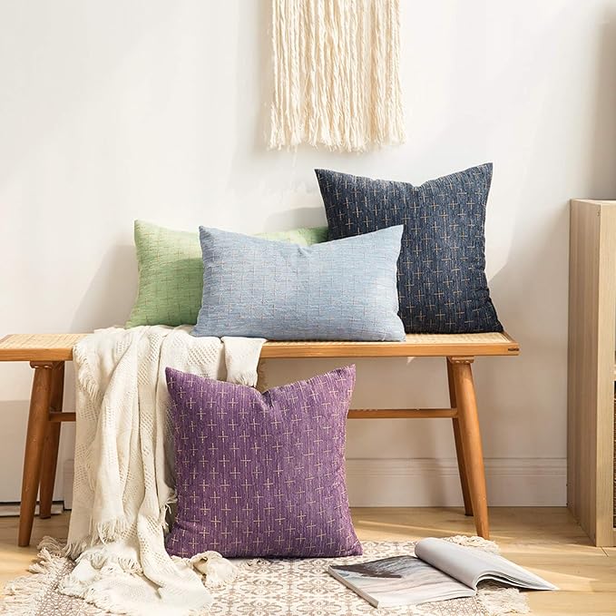 MIULEE Pack of 2 Decorative Burlap Linen Throw Pillow Covers Modern Farmhouse Vintage Pillowcase Rustic Woven Textured Cushion Cover for Sofa Couch Bed 20x20 Inch Blue