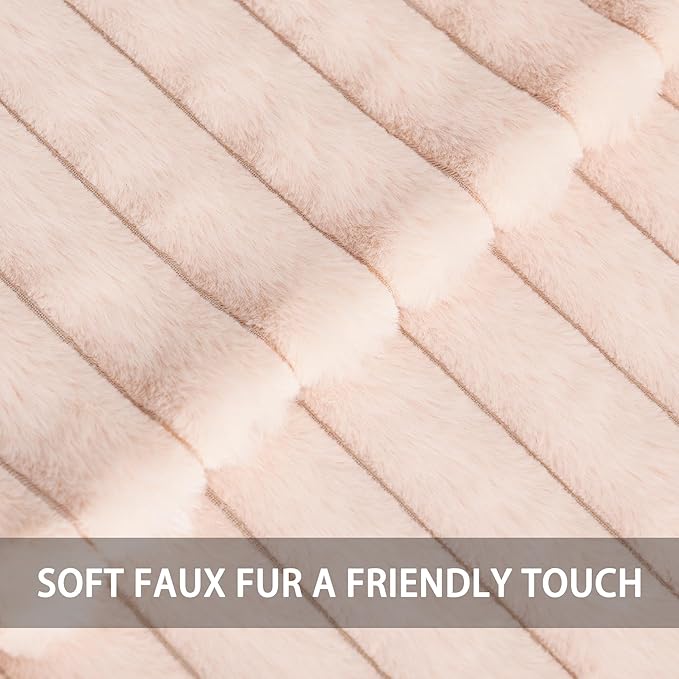 Aegero Pack of 2 Faux Fur Fall Throw Pillow Covers 24x24 Inch, Soft Plush Striped Neutral Couch Pillow Cover, with Velvet Back Modern Home Decor for Sofa Living Room Couch Bed Light Pink