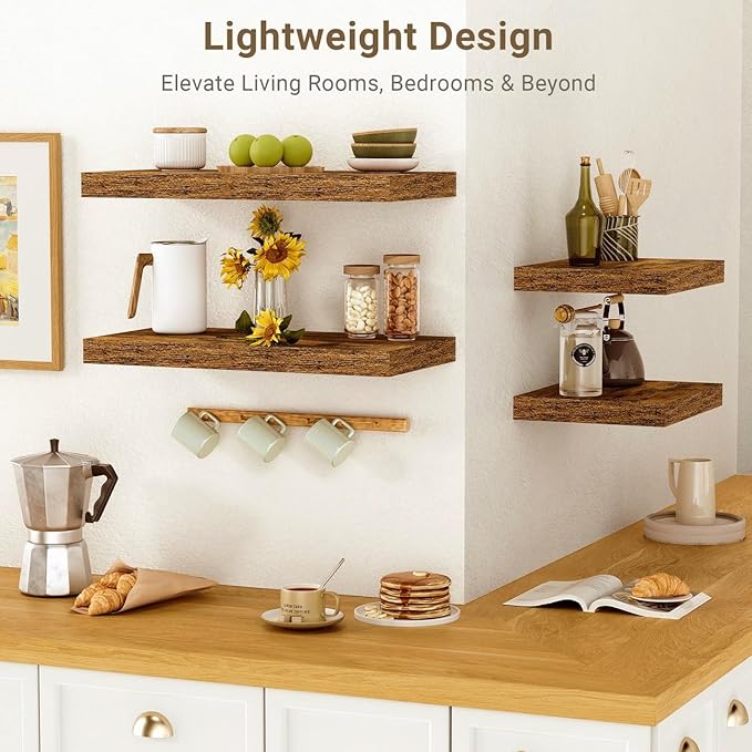 Vivelove 10 Inch Deep Floating Shelves 10 inch Long, 10 x 10 Wide Wall Shelves with Invisible Brackets, for Bedroom Bathroom Living Room Kitchen Office, Farmhouse Home Decor, Set of 2, Rustic Brown