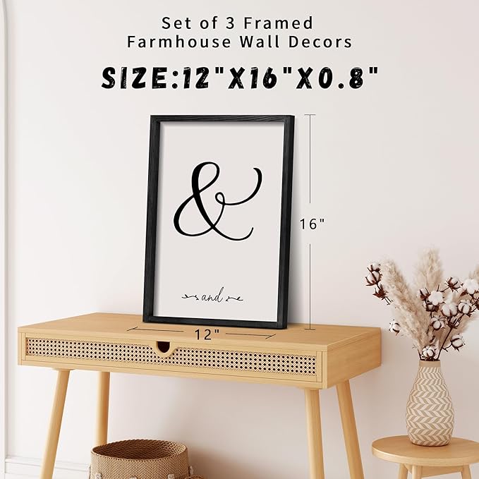 Houmury Set of 3 Framed Wall Decor Farmhouse Wall Art You & Me Always and Forever Vintage Bedroom Wall Decors 12x16 (White)