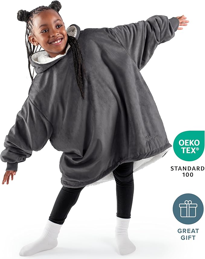 Bare Home Wearable Blanket Hoodie - Soft Plush Sherpa - Warm and Cozy - Oversized Wearable Blanket - Adult & Kid Sizes