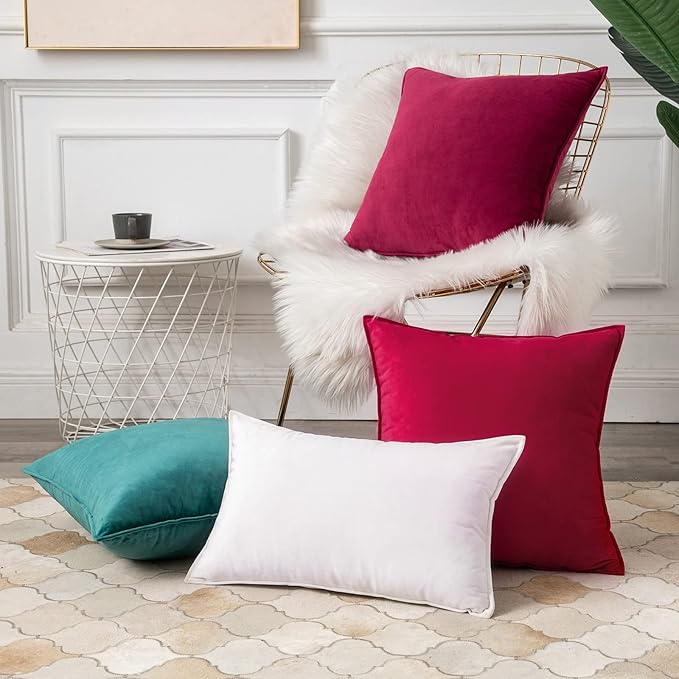 MIULEE Pure White Velvet Throw Pillow Covers 24x24 Soft Decorative Solid Square Euro Sham Cushion Cases Pack of 2 Modern Luxury Home Decor for Couch, Sofa, Bedroom