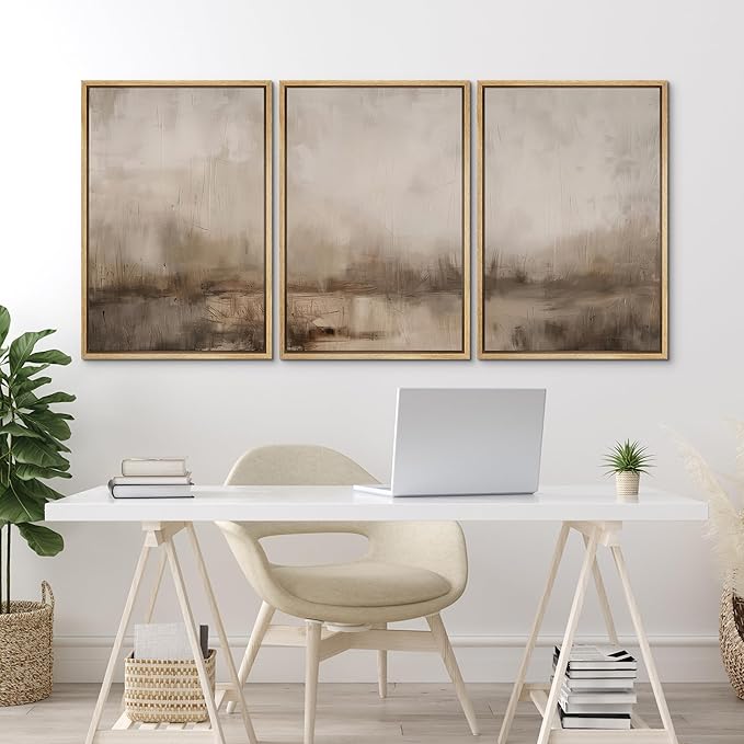 MUDECOR Framed Wall Art Print Set Minimalist Abstract Landscape Misty Horizons Illustrations Modern Art Decorative Chic for Living Room, Bedroom, Office - 24"x36"x3 Natural