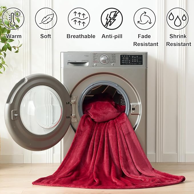 Hansleep Fleece Red Full Blanket, Super Soft Flannel Fuzzy Plush Cozy Blanket for All Seasons, Red, Full 84x90 Inches