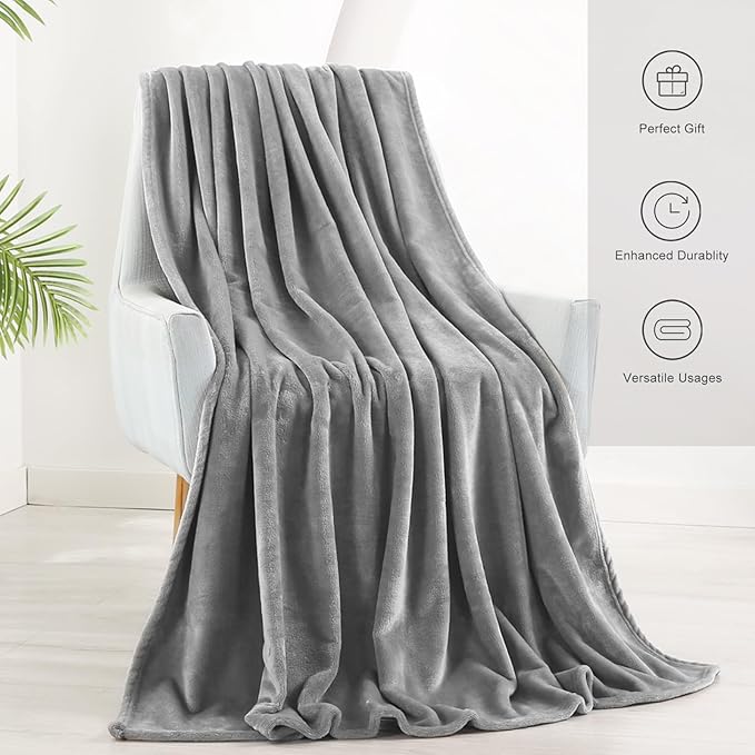 TASTHROW Lightgrey Throw Blanket 60x80 Inches, Soft Plush Cozy Fleece Flannel Throw Blanket, Lightweight Warm Throws for Bed, Couch, Bedroom and Living Room, All Seasons
