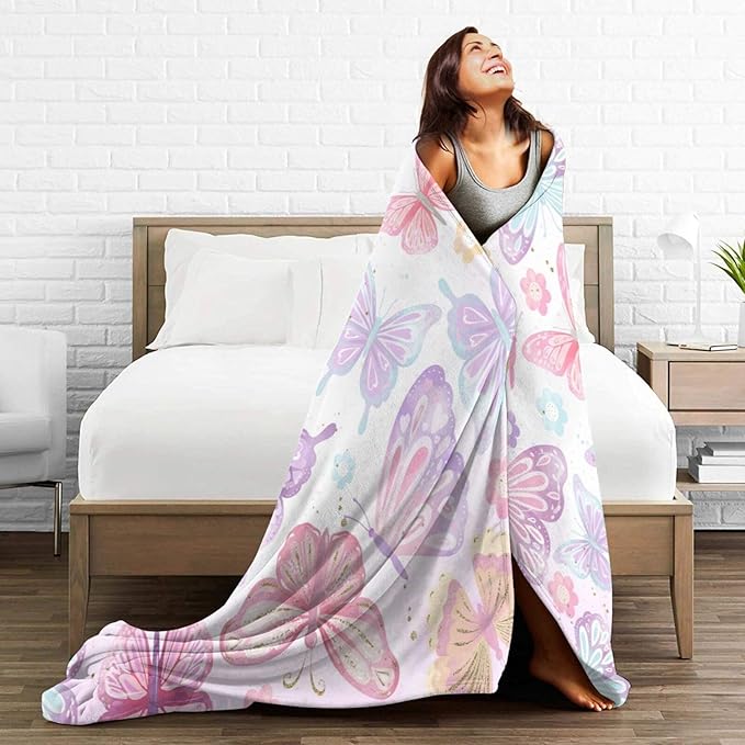 Butterfly Blanket Butterfly Gifts for Women Girls Super Soft Cozy Pink Butterflies Throw Blanket Warm Fuzzy Plush Fleece Bedding Decor Blanket for Kids Adults Bed 40"X50"