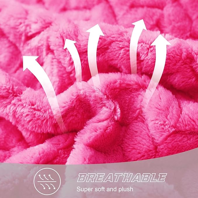 Exclusivo Mezcla Fleece Throw Blanket for Couch and Bed, 50x70 Inches Soft Cozy Jacquard Flannel Blankets, Lightweight Fuzzy Plush Warm Throws for Women, Hot Pink