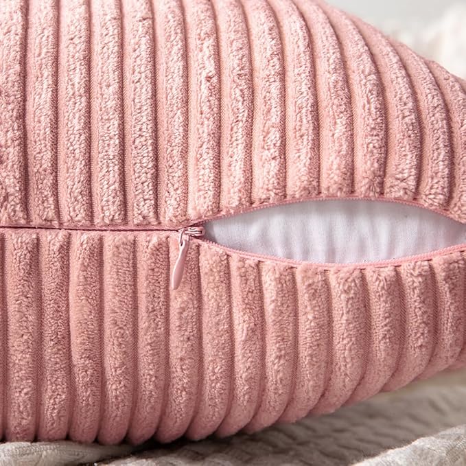 MIULEE Blush Pink Decorative Lumbar Throw Pillow Covers 12x20 Inch for Couch Bed Sofa Valentines Day Pack of 2 Boho Farmhouse Throw Pillows Soft Cross Corduroy Patchwork Textured Cushion Cases