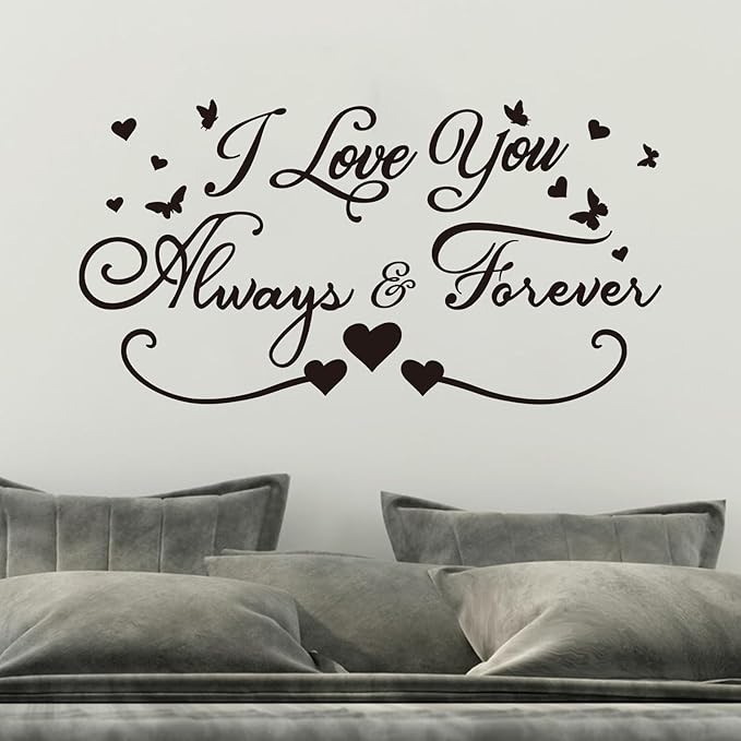 Couples Quotes Wall Decals for Bedroom: Inspirational Love Vinyl Art Wall Stickers for Home Bedroom Bathroom Living Room - I Love You Always & Forever 28.6"X15"